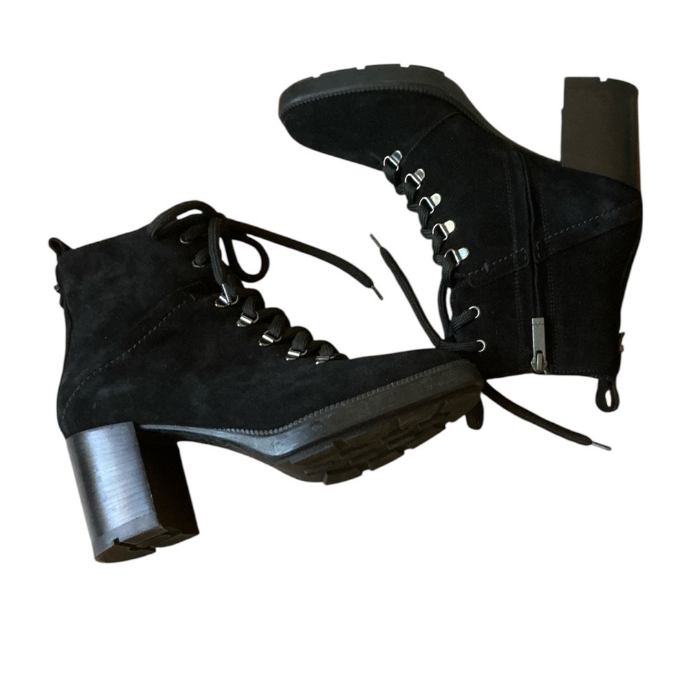 Aquatalia Ihana Lace Up Suede Leather Boots Heeled in Black Size 8.5